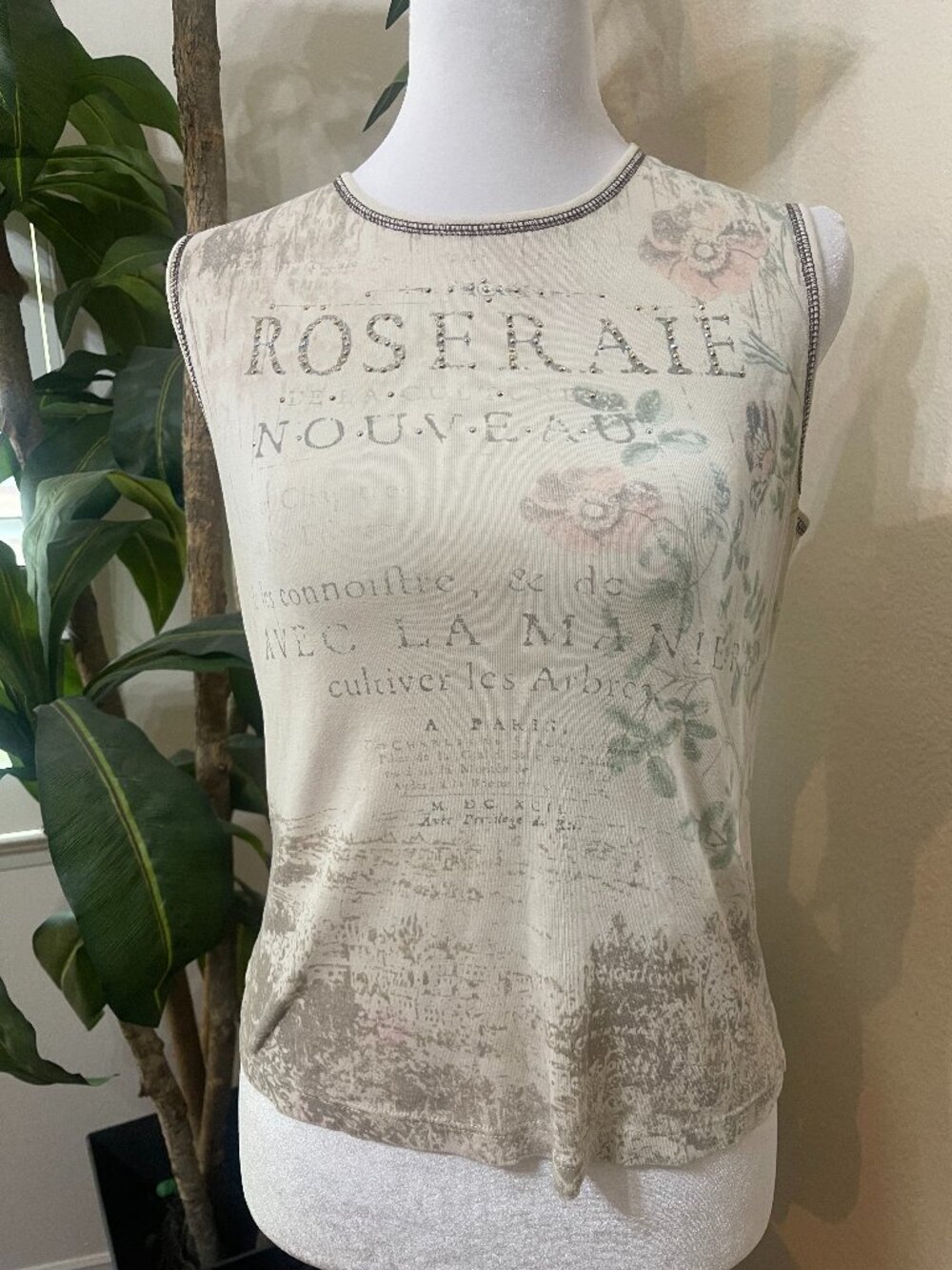 Skinny Minnie Roseraie Floral Rhinestone Y2K Tank Large